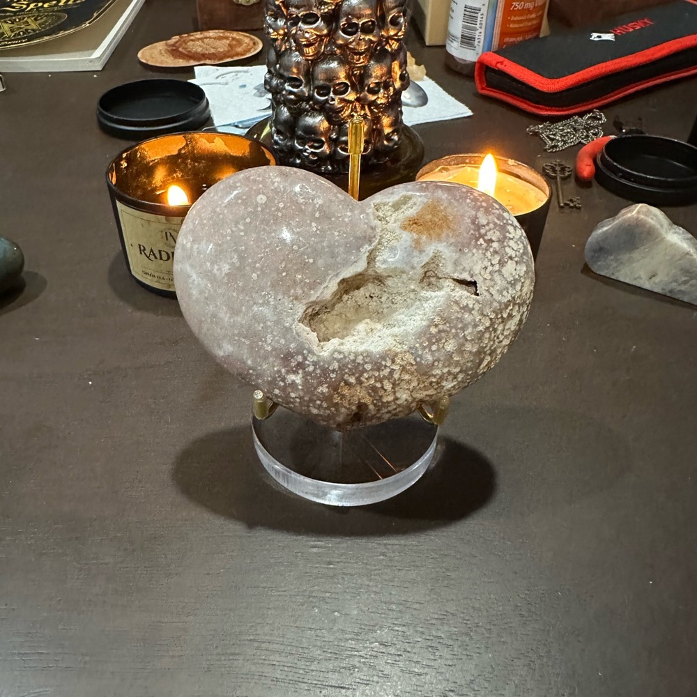 Pink Amethyst Puffy Heart w/Stand